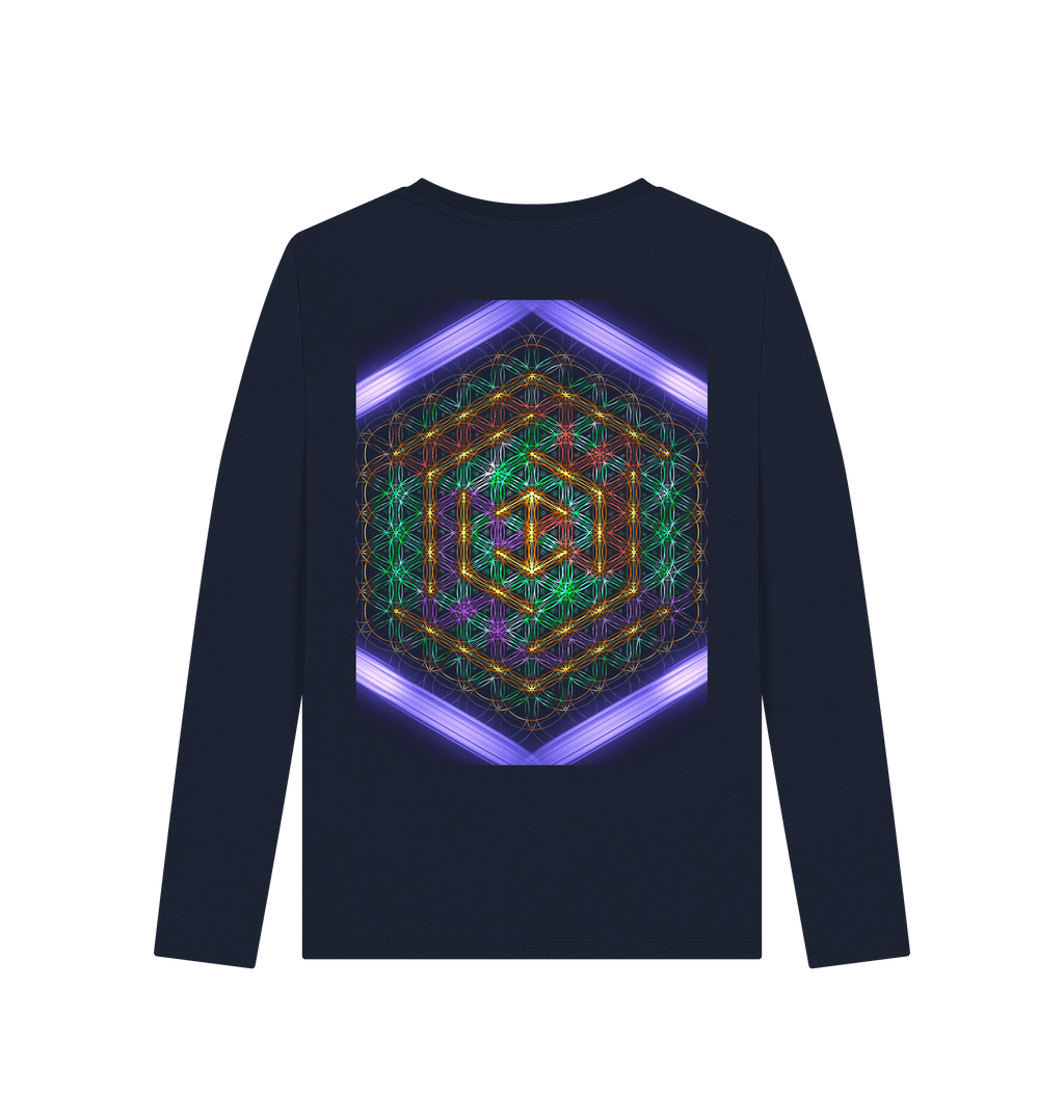 Navy Blue Printed Long Sleeve T Shirt Back