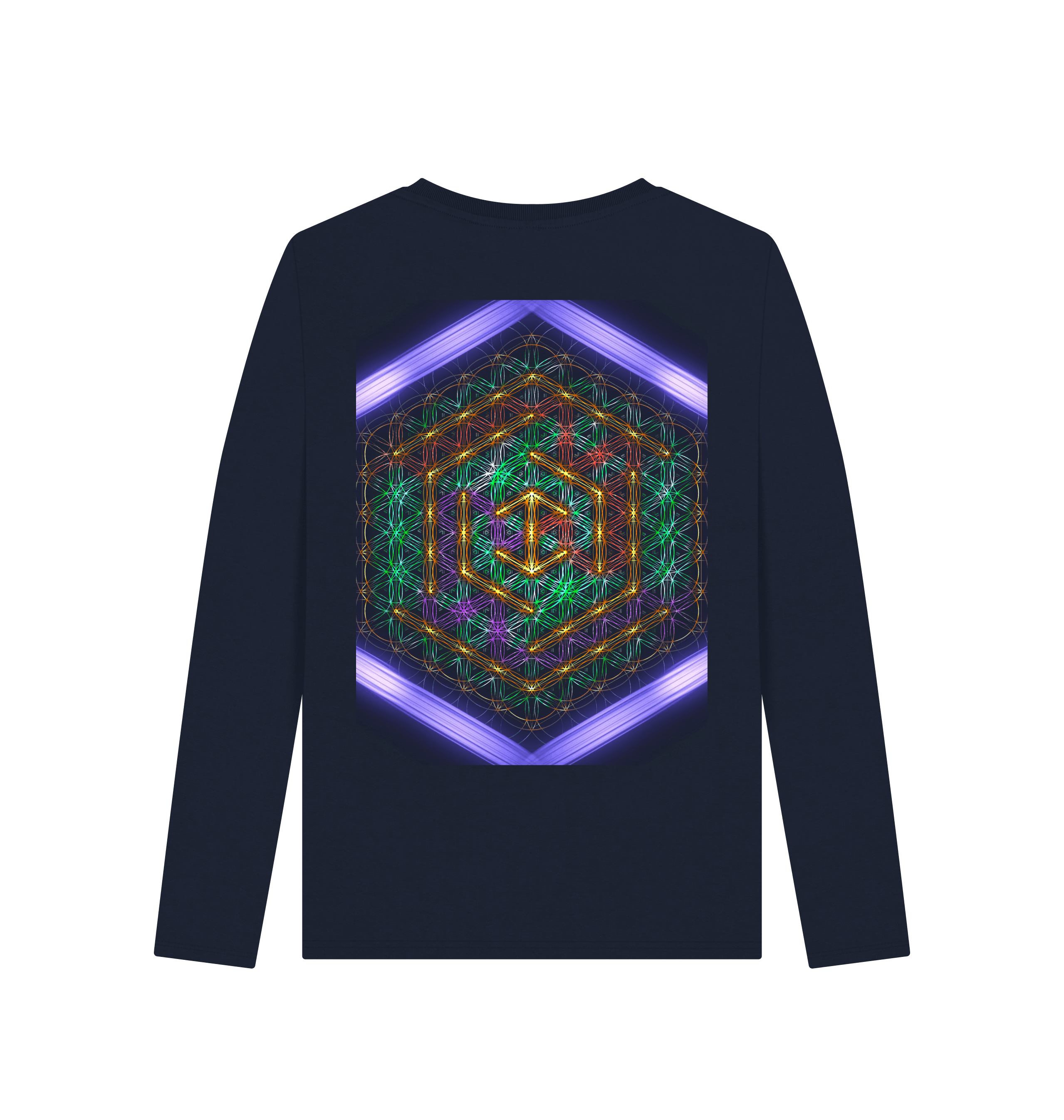 Navy Blue Printed Long Sleeve T Shirt Back