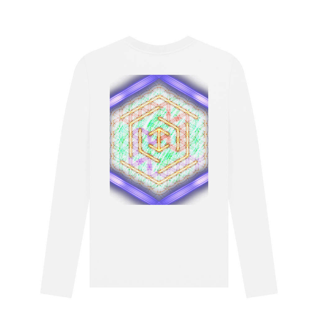 White Printed Long Sleeve T Shirt Back