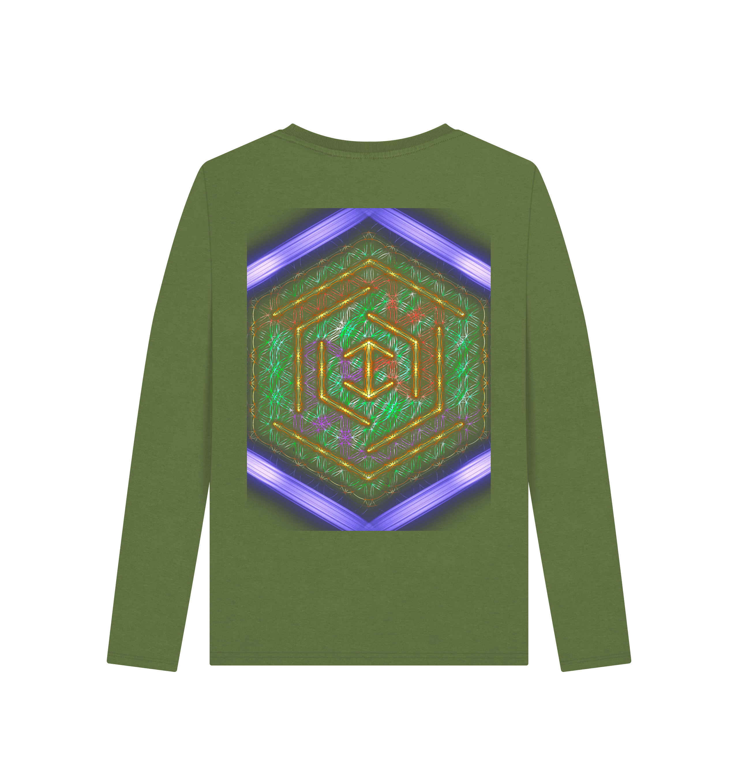 Khaki Printed Long Sleeve T Shirt Back